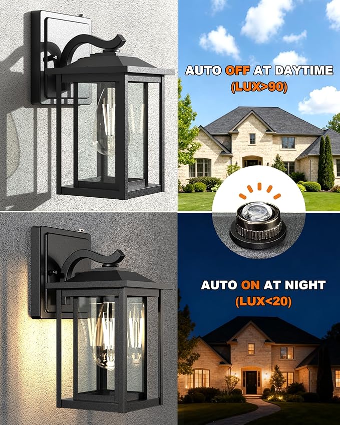 LTBLIGHT Dusk to Dawn Outdoor Lighting, Modern Black Waterproof Exterior Wall
