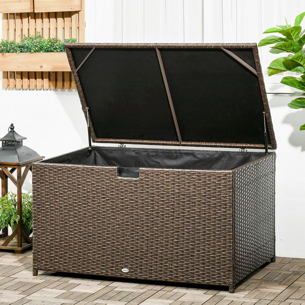 Outsunny 113 Gallon Deck Box Rattan Outdoor Storage Box Brown