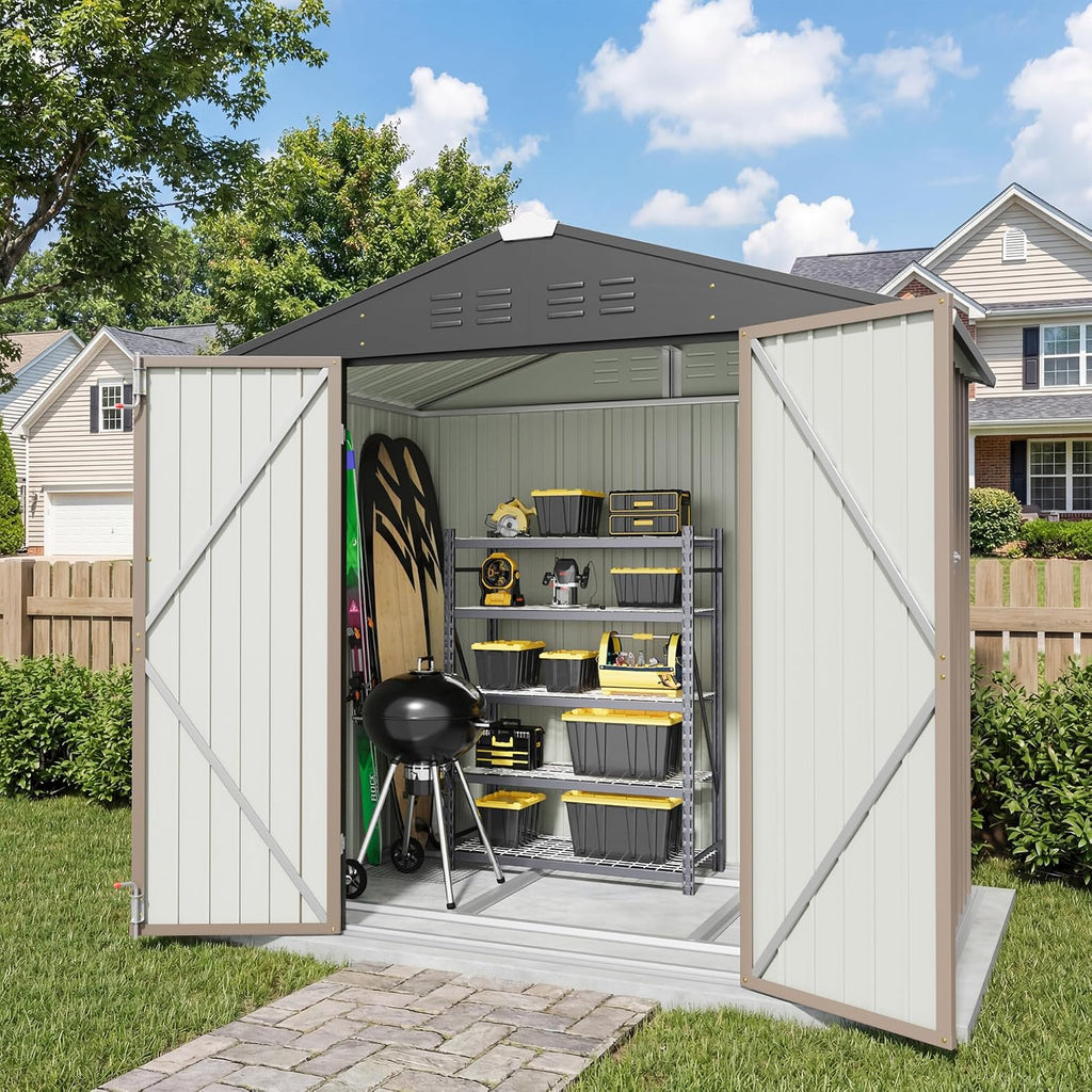 Greesum 6x4FT Outdoor Storage Shed with Base, Brown
