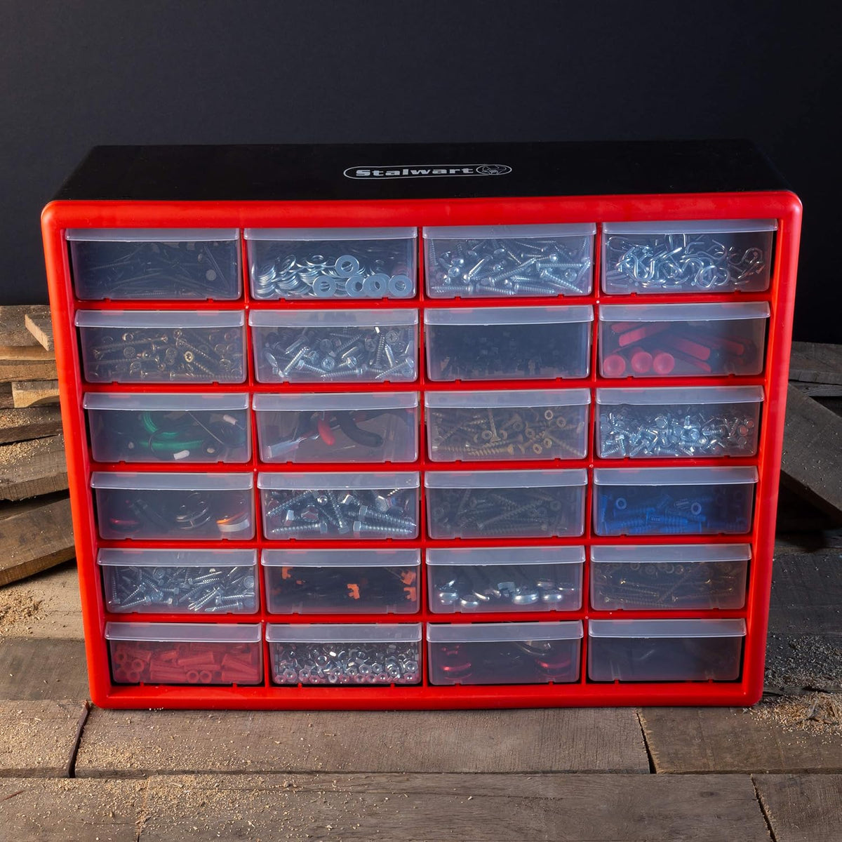 stalwart plastic 24 drawer organizer compartment parts storage shown in use