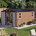 LAUSAINT HOME 10 x 12 FT Outdoor Storage Shed with Windows, Heavy Duty Galvanized Steel Storage Shed with Double Lockable Doors, Gable Roof & Air Vent for Backyard & Patio, Brown