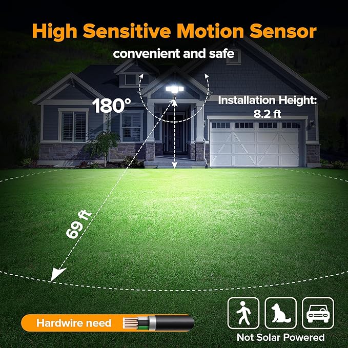 LUTEC 80W 9000LM LED Security Lights Hardwire Motion Sensor Outdoor Lights