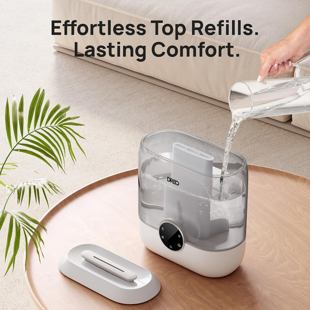 dreo 6l top fill humidifiers for bedroom, 60h, front angle view