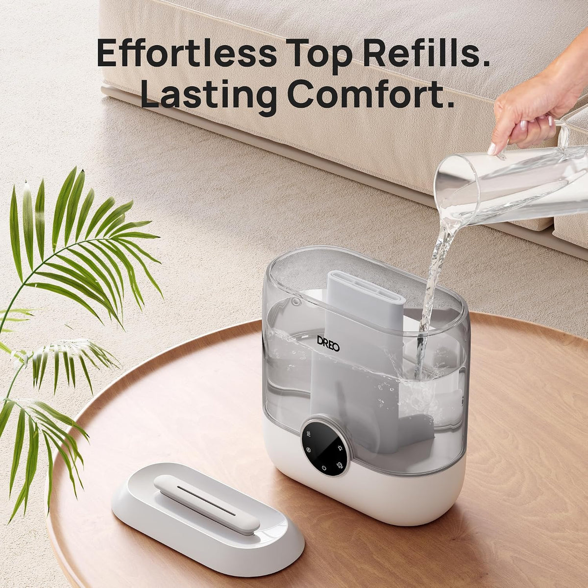 dreo 6l top fill humidifiers for bedroom, 60h, front angle view
