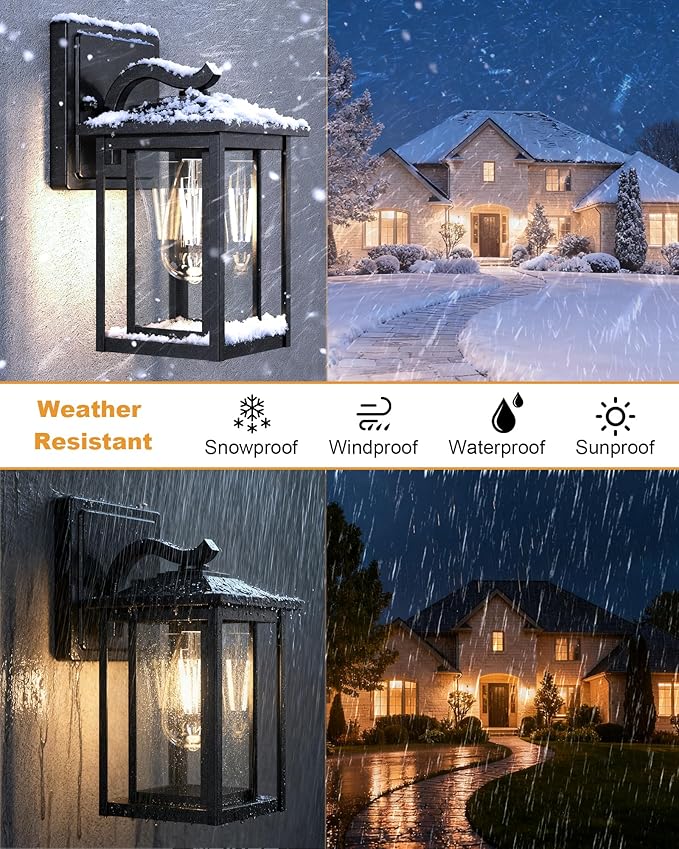 LTBLIGHT Dusk to Dawn Outdoor Lighting, Modern Black Waterproof Exterior Wall