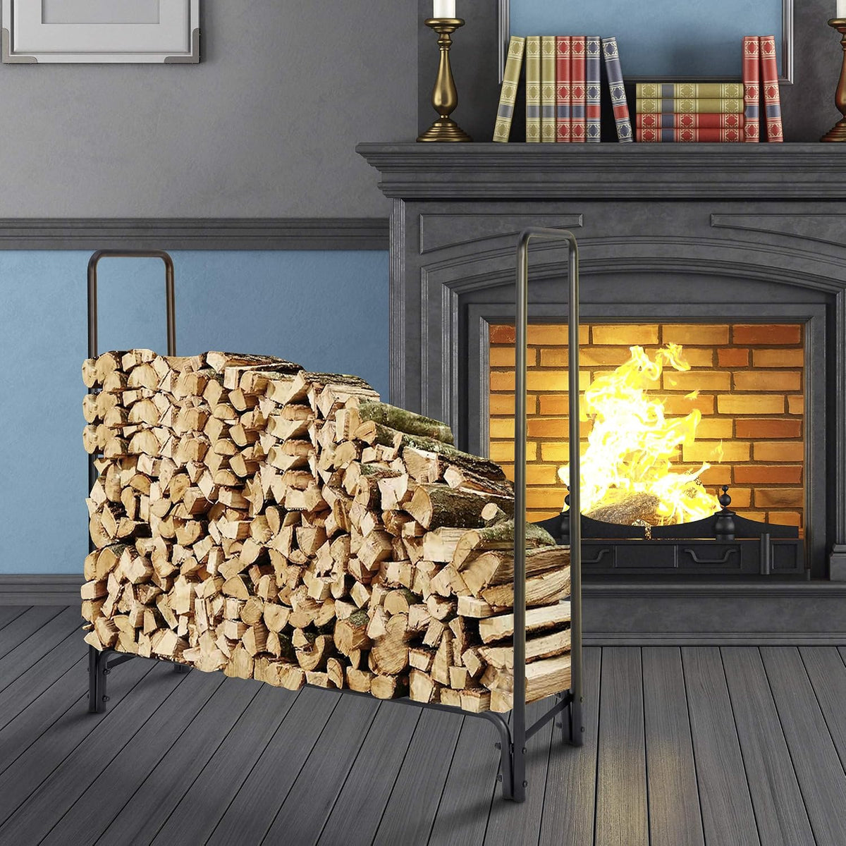 zeny firewood log rack outdoor indoor 4ft heavy, side view