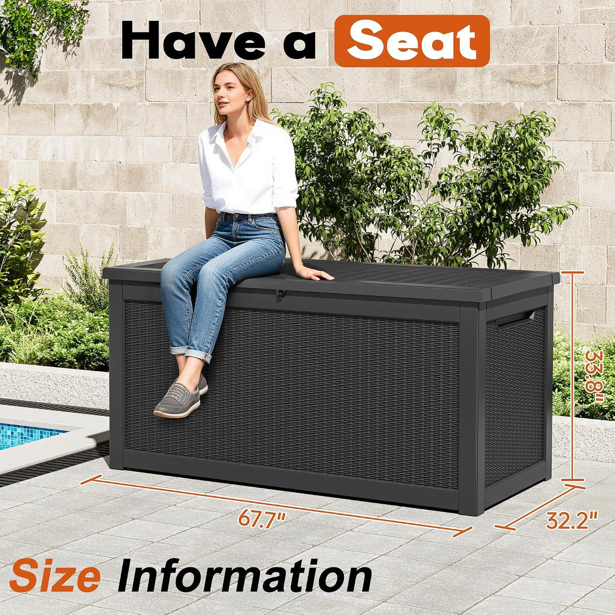 resin outdoor deck storage box waterproof (black, 300, close-up detail
