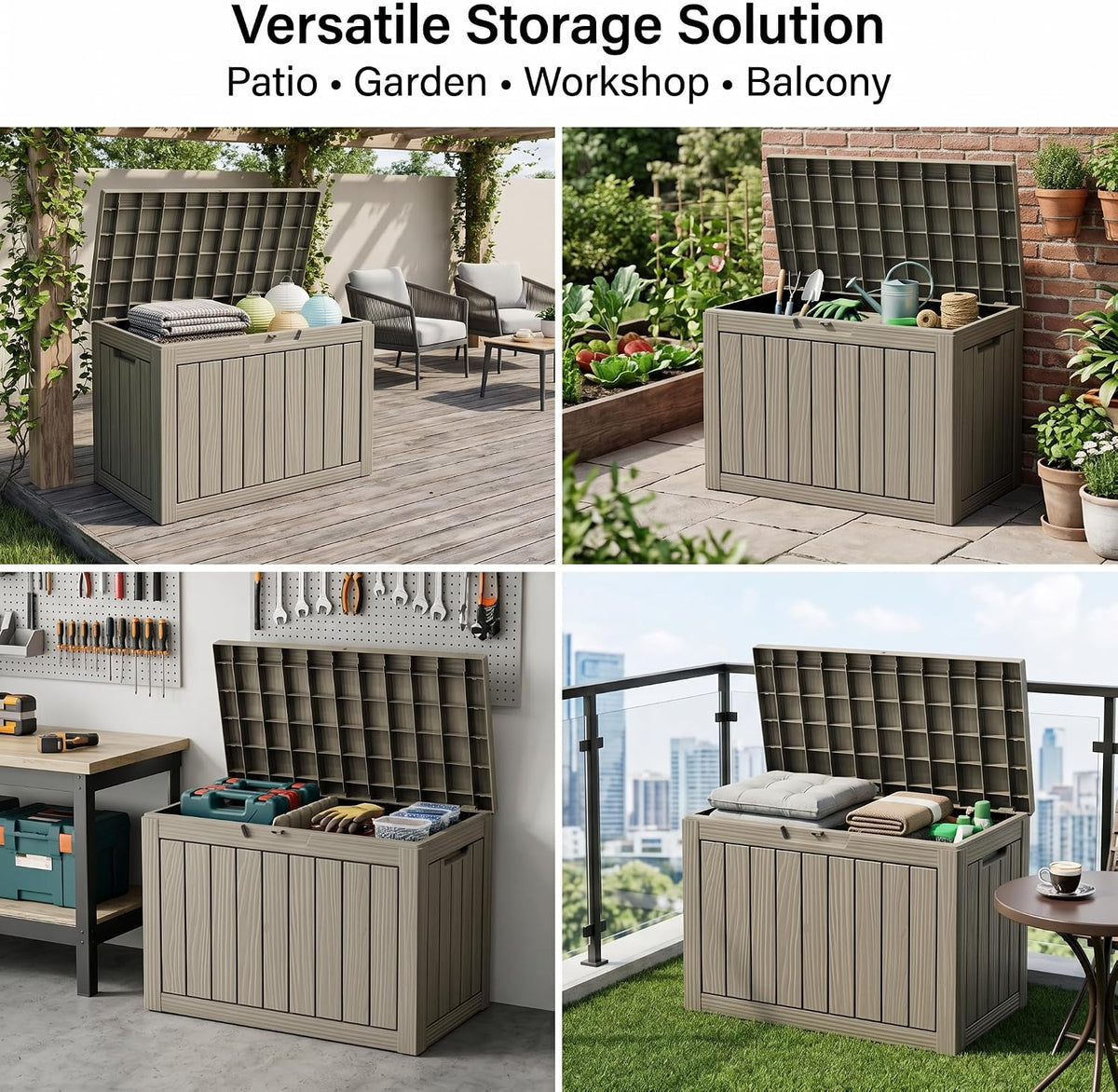 46 gallon deck box for patio furniture, outdoor, side view