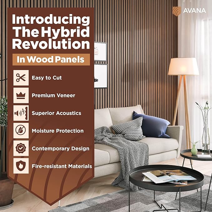 Avana Modern Acoustic Wood Wall Panels – 94.4 X 12.6 Inch Smoke Walnut Acoustic