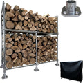 4ft Heavy Duty Firewood Rack Outdoor with Cover,2-Tier,6 Aluminum Base Feet
