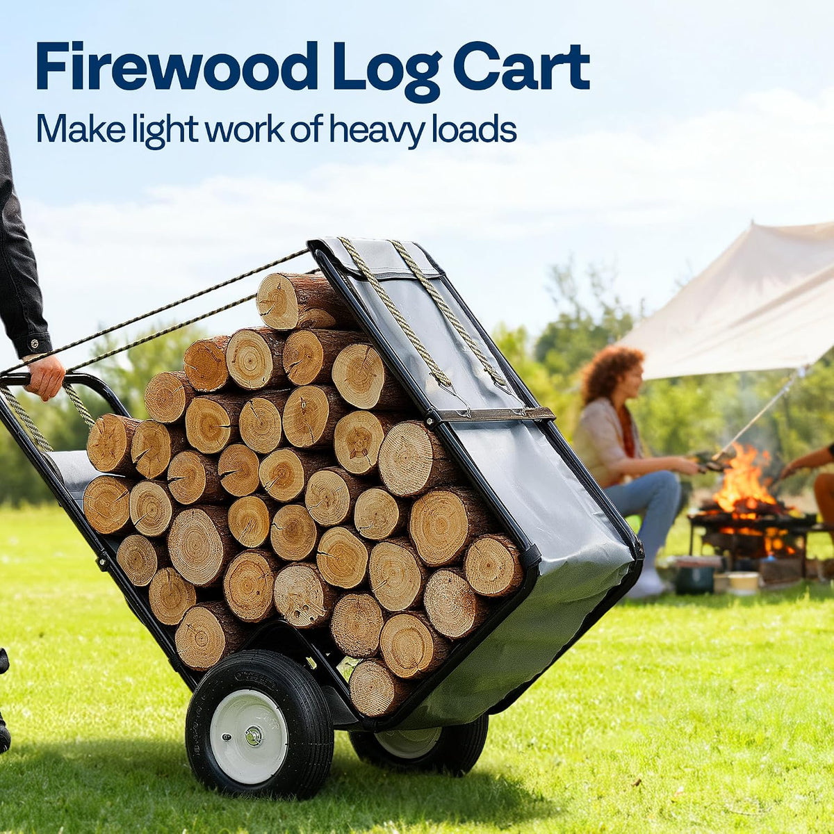 vivohome firewood log cart carrier with rubber wheels shown in use