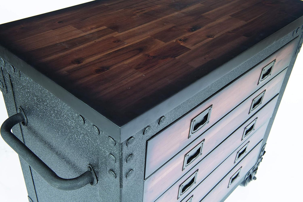 duramax 36 in rolling tool chest with wood, front angle view