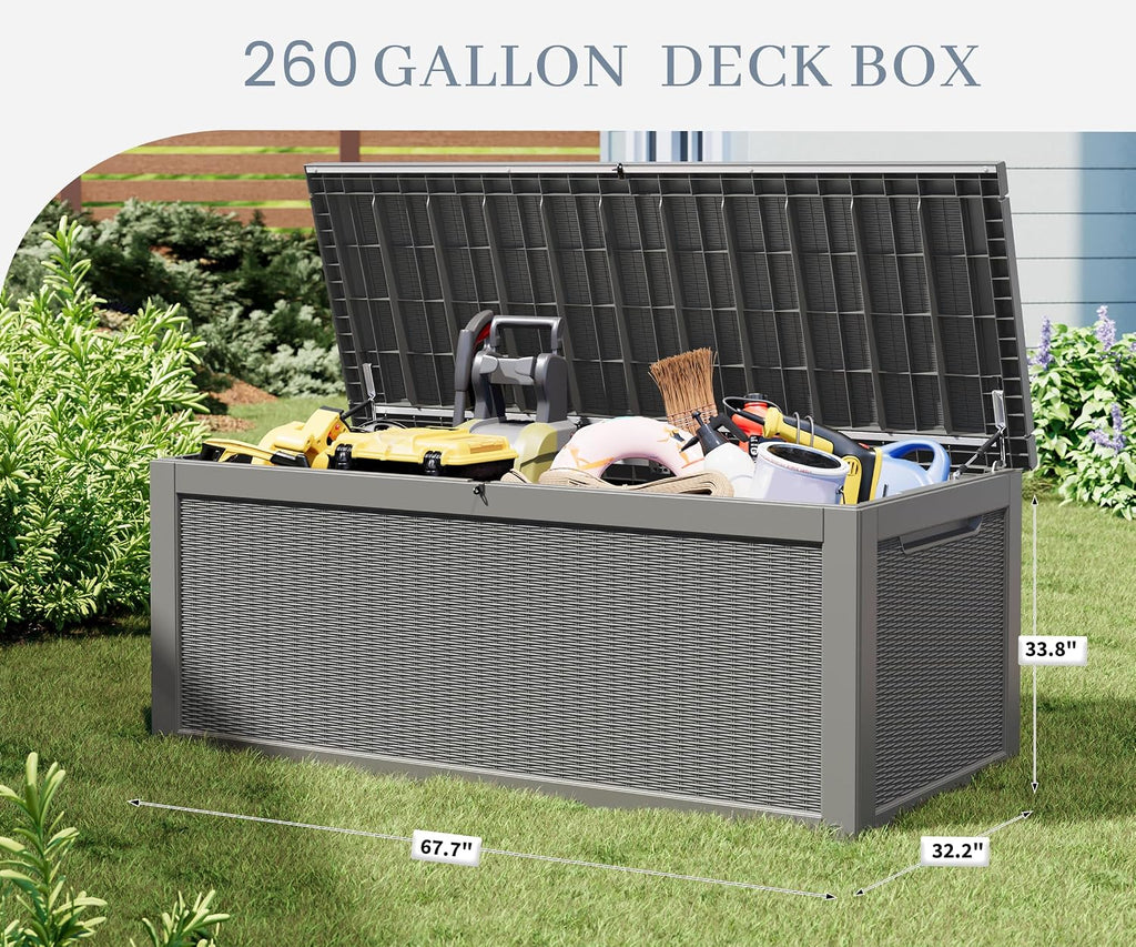 300 gal deck box, outdoor storage box waterproof, close-up detail