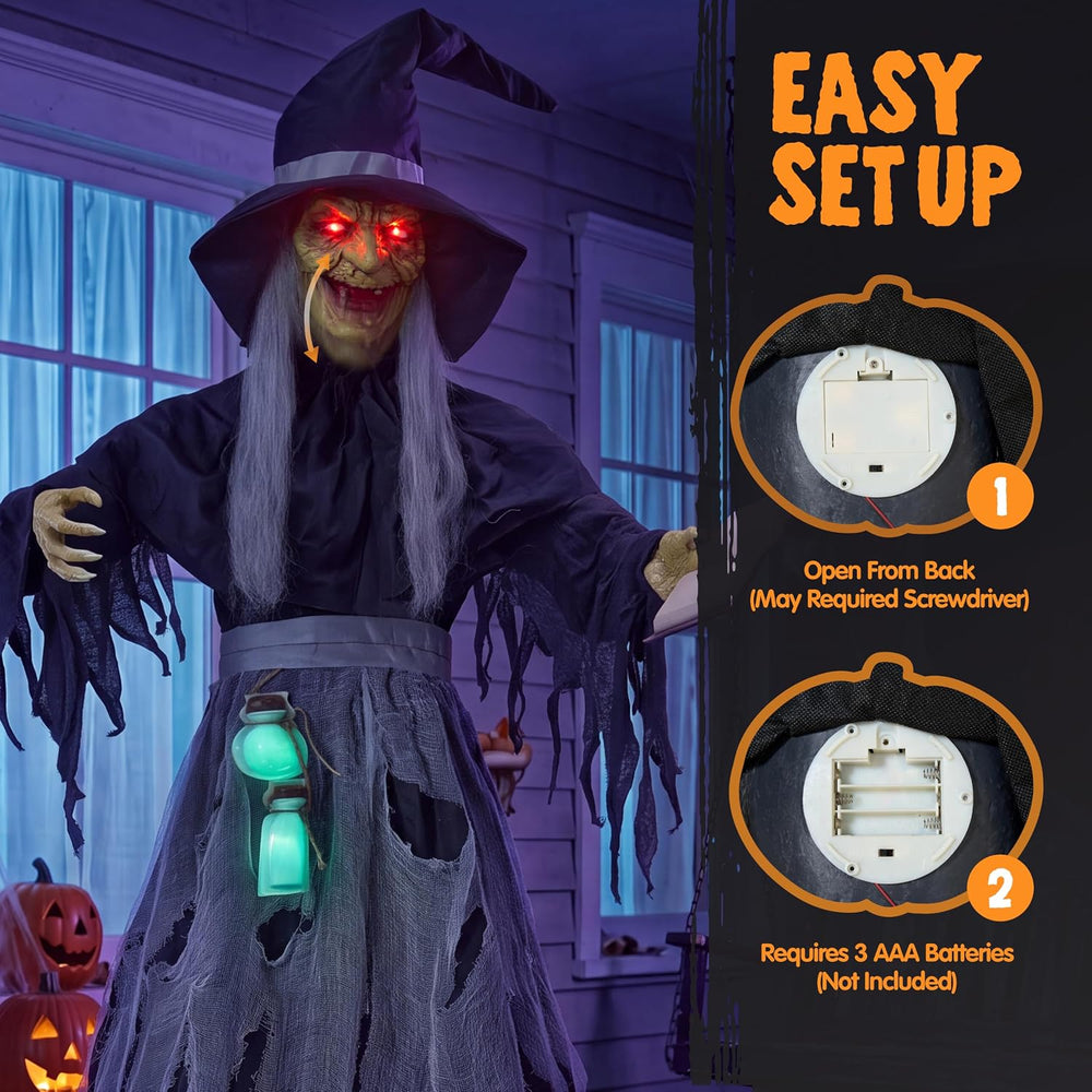 JOYIN Halloween Decorations Outdoor Life-Size Scary Animated Witch with Spell...