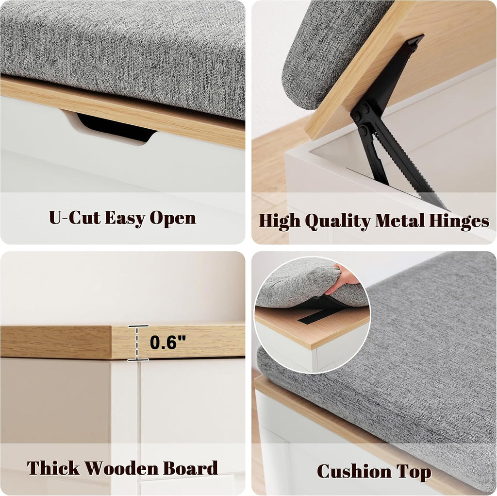 Mangodan 63” Breakfast Nook Bench, L Shaped Storage Bench with Cushion, Oak
