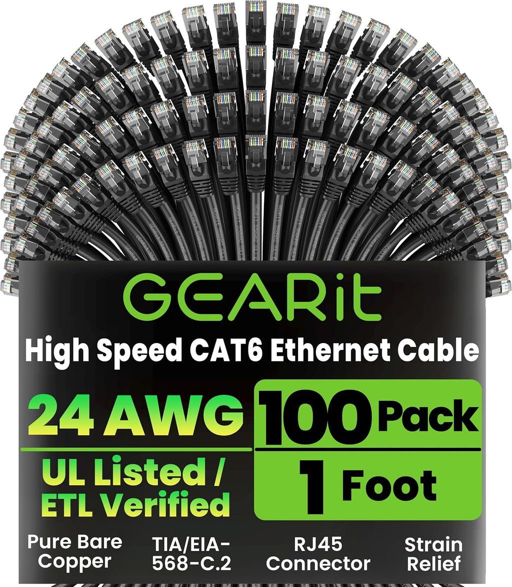 GEARit Cat 6 Ethernet Cable Pack (100 Pack)