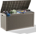 ROJIK 110 Gallon Deck Box Outdoor, Waterproof Outdoor Storage Boxes with Lids, Outside Resin Lockable Storage Box for Patio Cushions, Garden Tools(Grey)