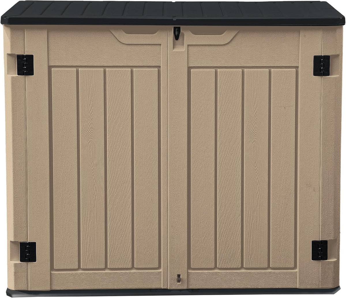 DWVO 35 Cu Ft Outdoor Horizontal Storage Shed w/o Shelf, 39 in Height Storage Sheds Lockable and Waterproof, Weather Resistant Resin Tool Shed for Storing Garden Tools, Brown