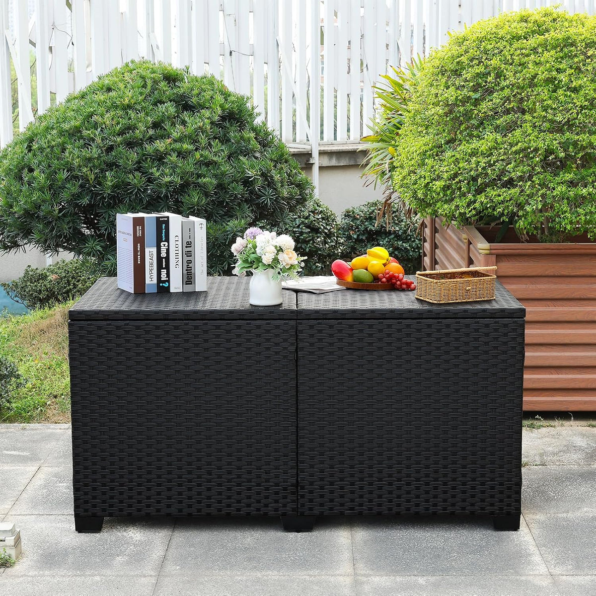 rattaner 180 gallon outdoor storage box large patio shown in use