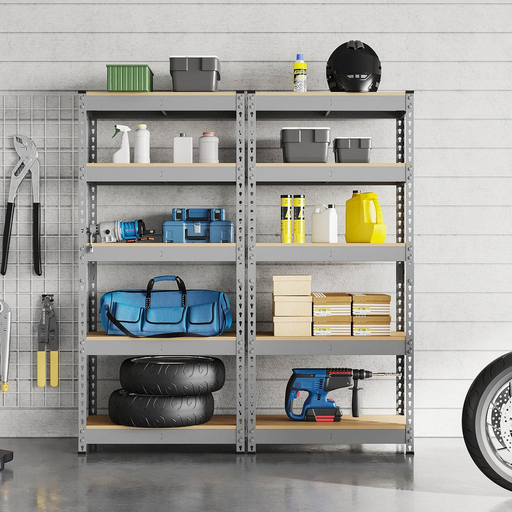 Topeakmart 2 Pack 5-Tier Metal Storage Shelves for Garage 28x12x60in Light Gray