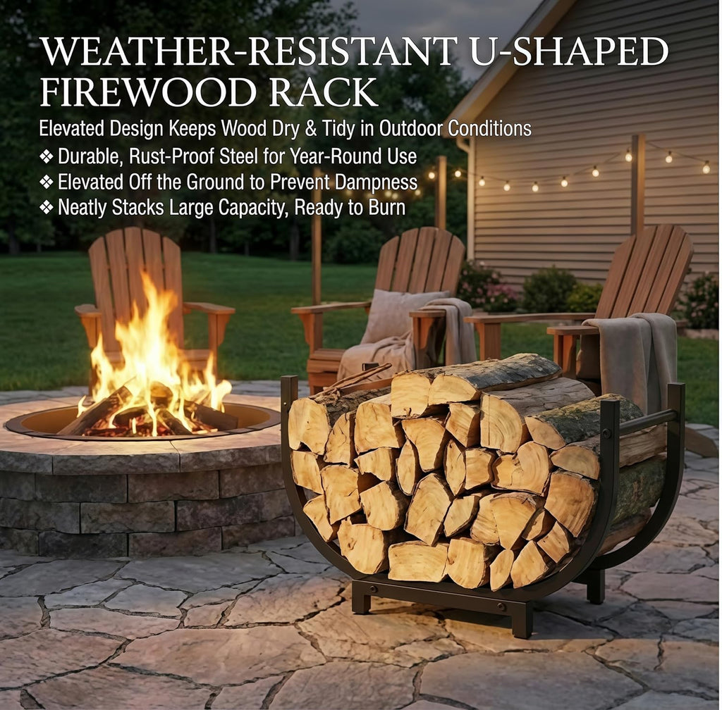 30 inch firewood rack outdoor indoor, heavy duty on a desk or shelf