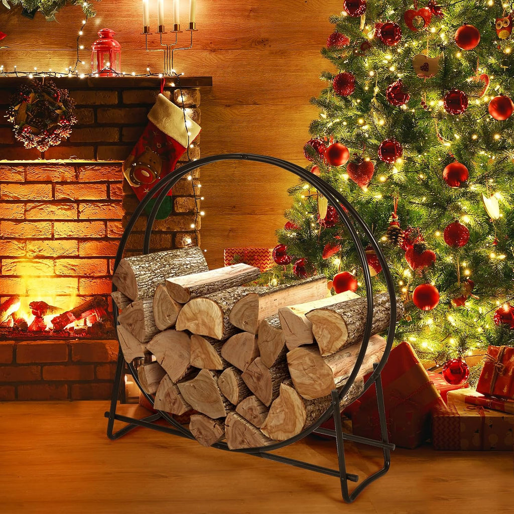 happygrill firewood rack, 41 inch outdoor firewood log shown in use