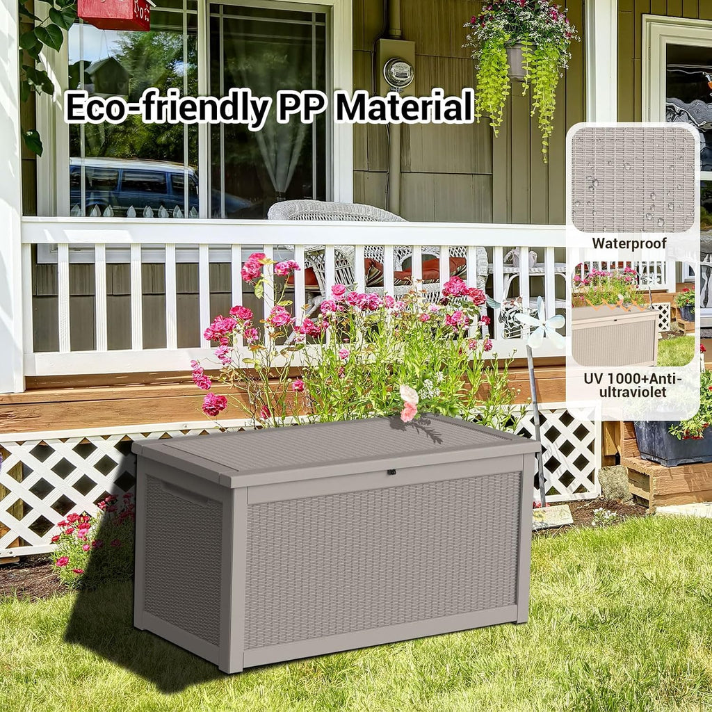 drato 320 gallon deck box, outdoor large waterproof, side view