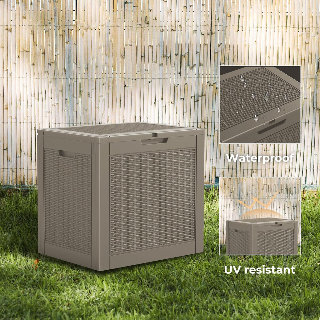 resin deck box - 35 gallon lockable outdoor, side view