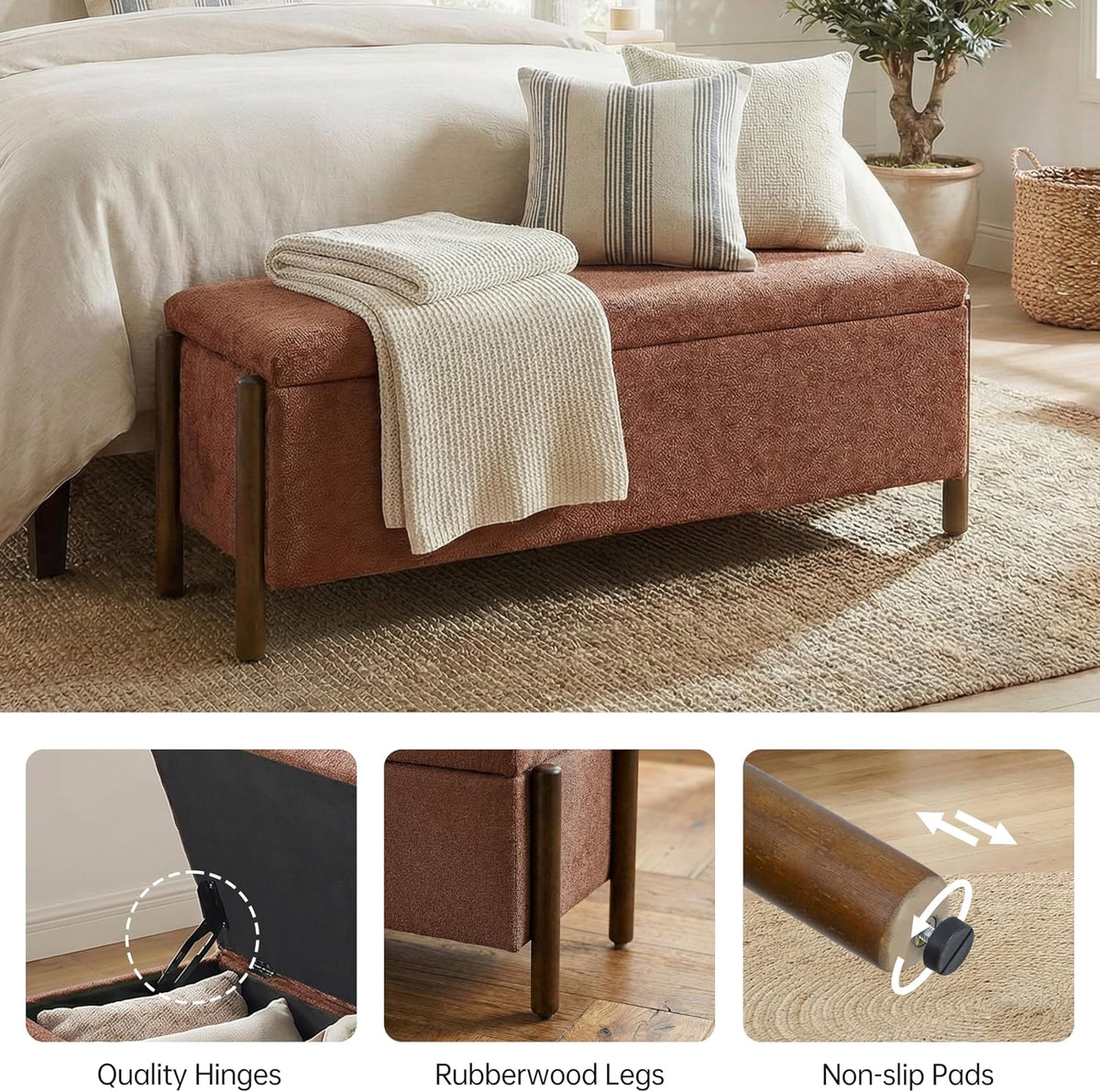 usaint 47" fabric upholstered end of bed storage, side view