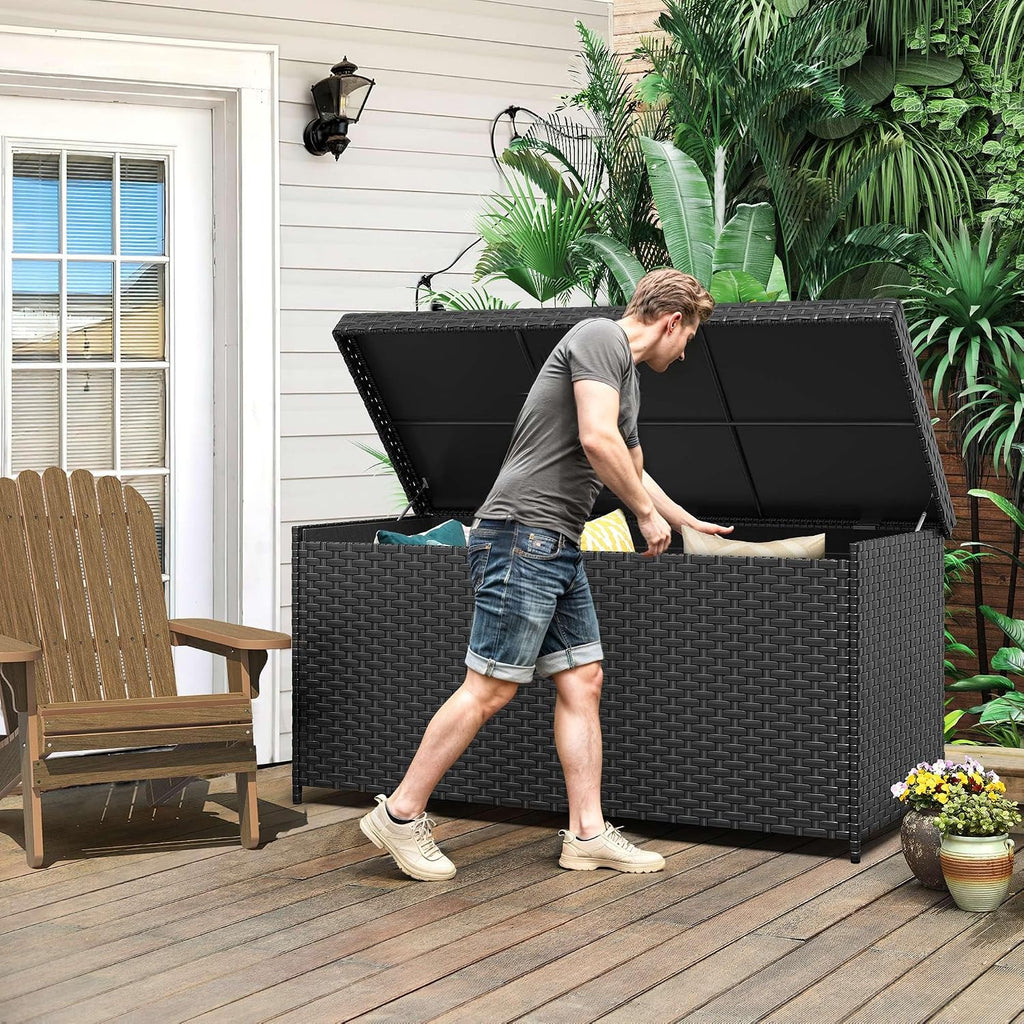 DWVO 260 Gallon Deck Box, XXL All-Weather Wicker Outdoor Storage Box