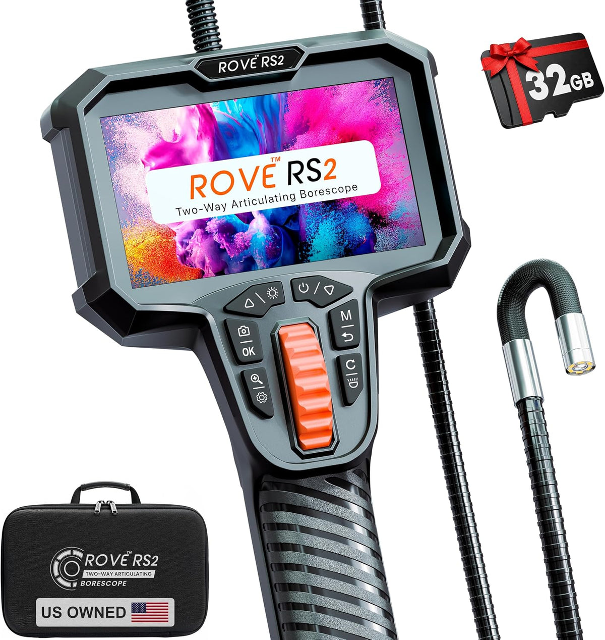 rove rs2 articulating borescope camera with light, 2-way shown in use