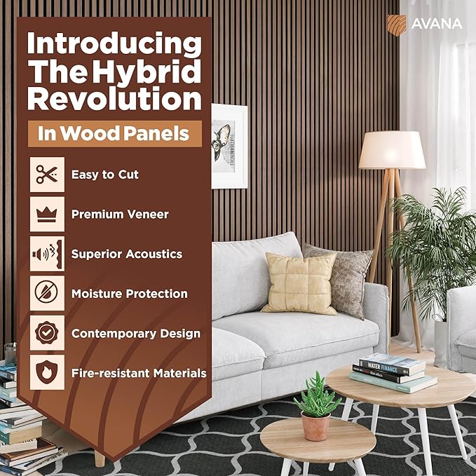 Avana Acoustic Wood Wall Panels – 47.2 X 12.6 Inch Walnut Acoustic Panels 2 PCs