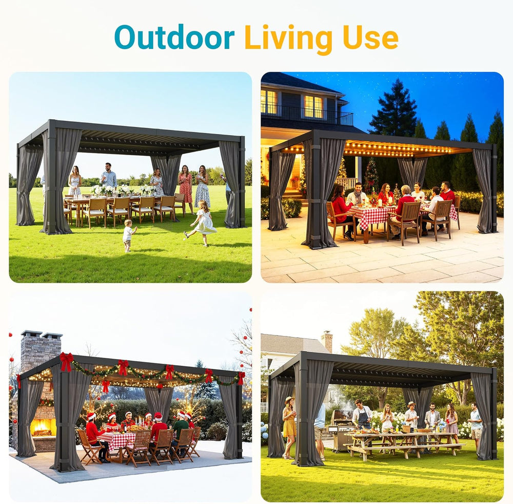 Pergola 12'x16' with Adjustable Roof & Thick Aluminum Frame for A...