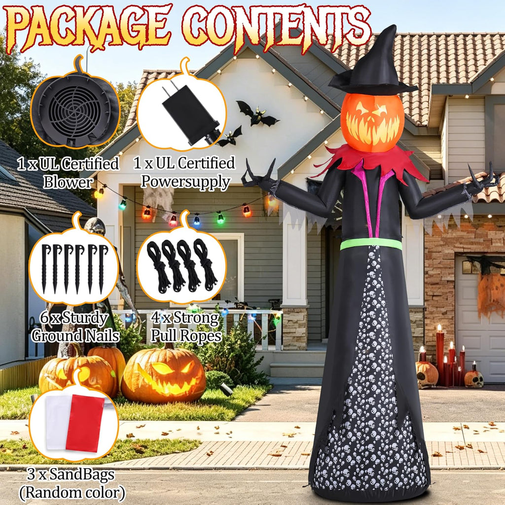 Halloween Inflatable 9FT Giant Pumpkin Witch Outdoor Decorations