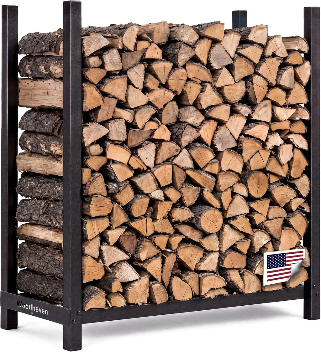 Woodhaven 4-Foot Black Raised Firewood Rack, 1/4 Cord w/o Cover|Made in USA