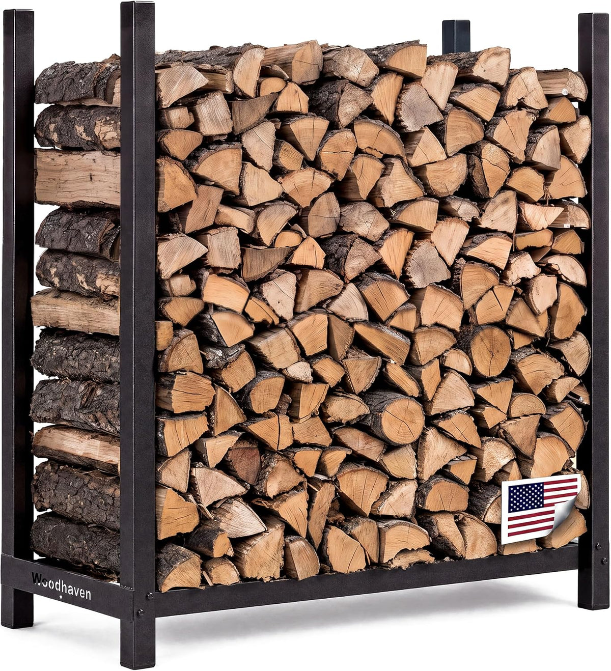 Woodhaven 4-Foot Black Raised Firewood Rack, 1/4 Cord w/o Cover|Made in USA