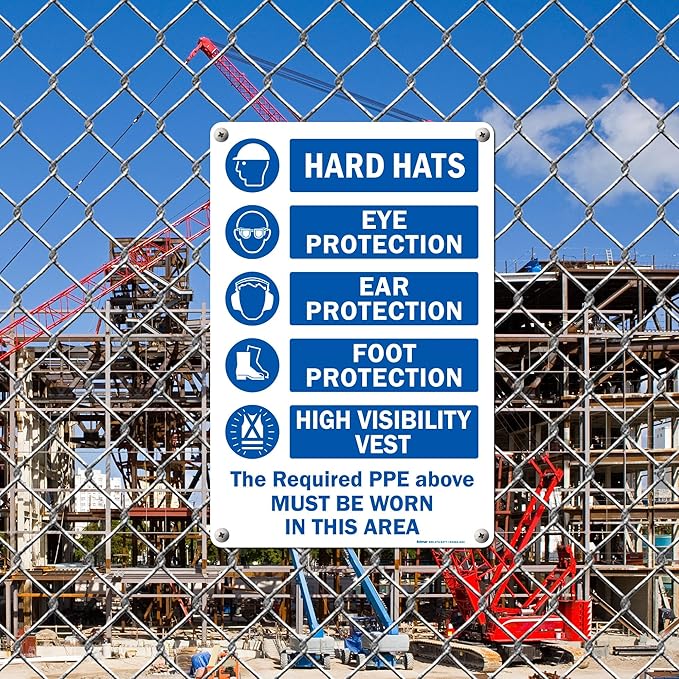 Brimar - 12" x 18" - The Required PPE Must Be Worn Sign - .063″ White Rust-Free