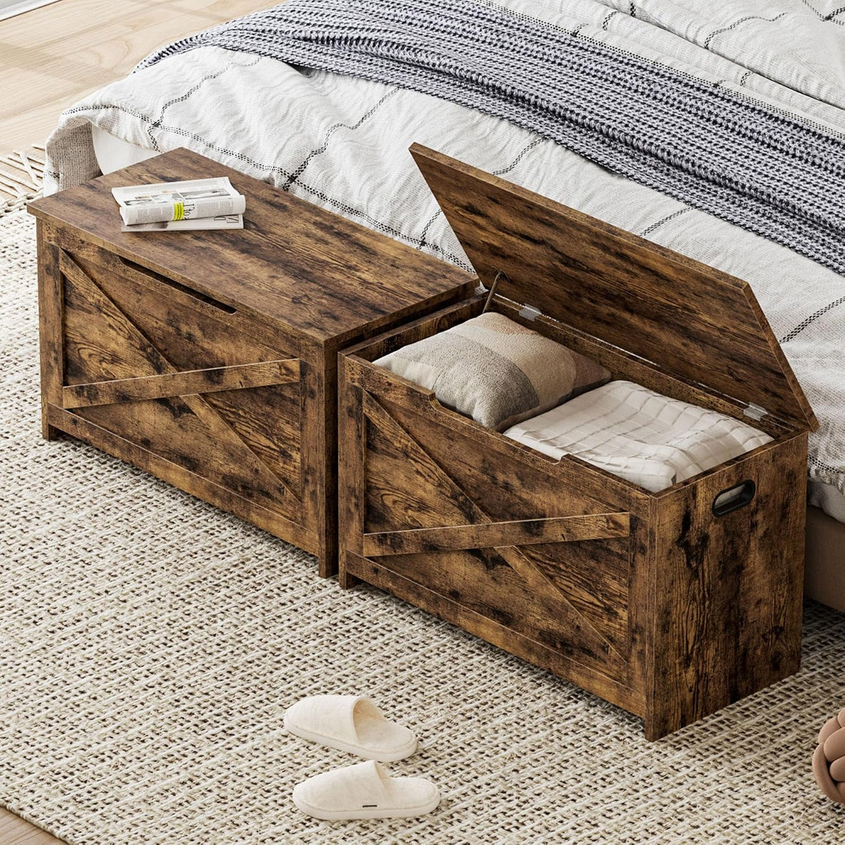 garveehome 30 in storage chest, wooden storage bench, side view