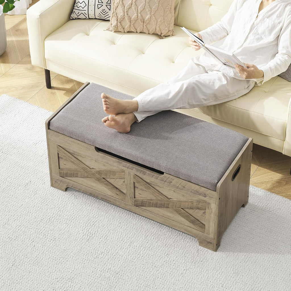 idealhouse 39.4" storage bench with 2 safety hinges, close-up detail