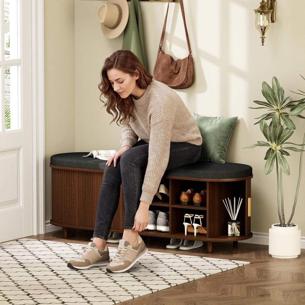 Entryway Bench with Storage: 51.2" Wooden Bedroom Shoe Bench with Thicke...