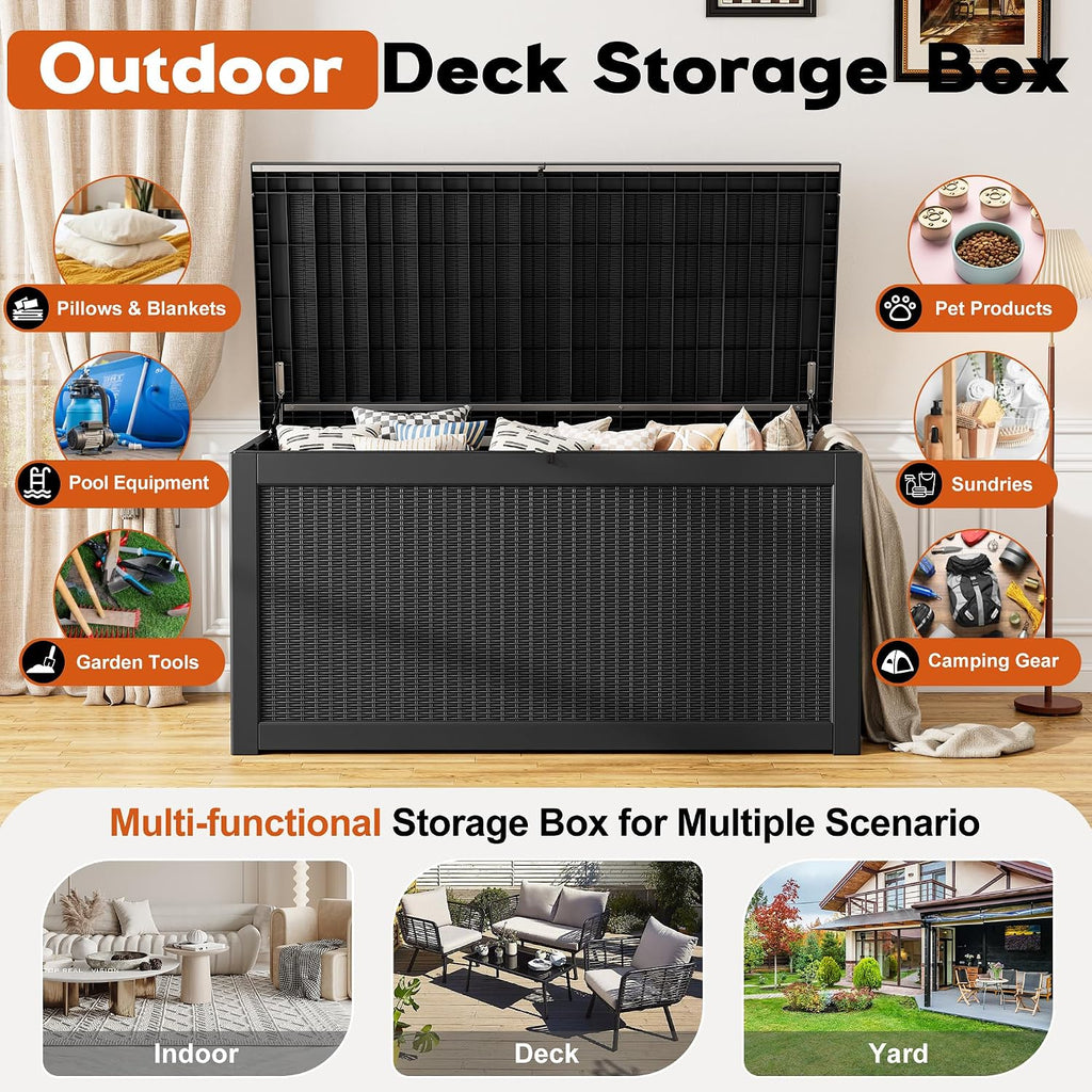 resin outdoor deck storage box waterproof (black, 300, side view
