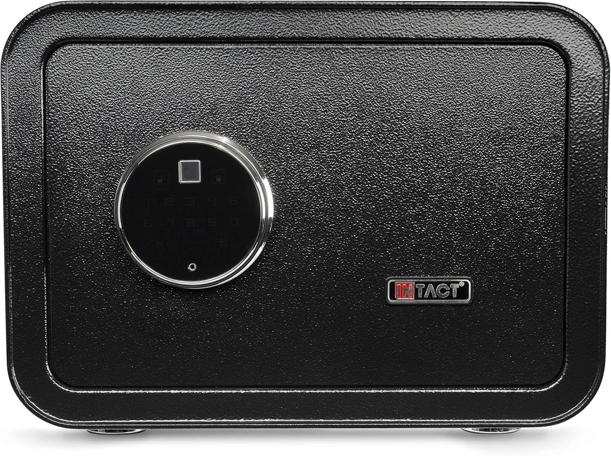intact compact quick access biometric fingerprint gun safe shown in use