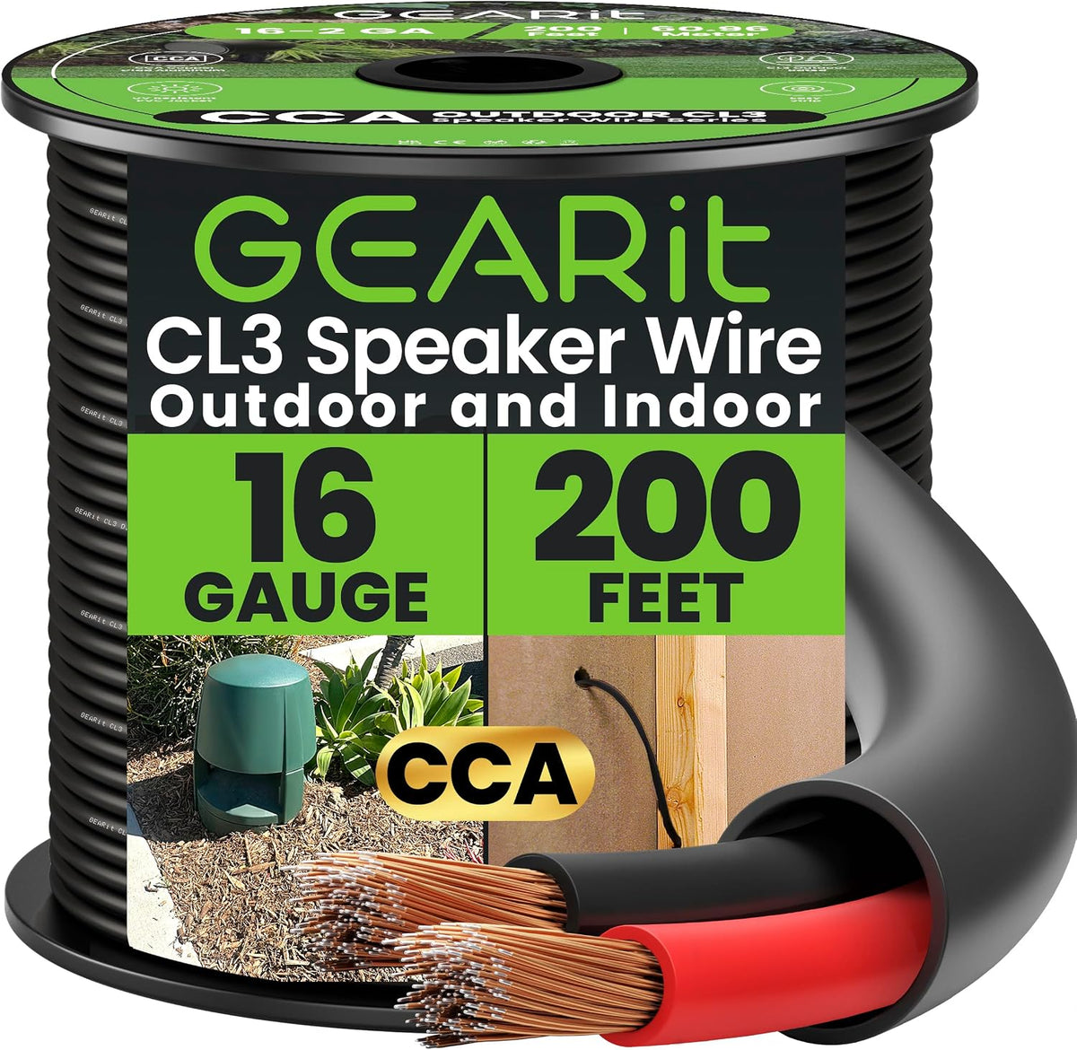 GEARit Outdoor Speaker Wire CL3 Rated, 16 Gauge Speaker Wire, Speaker Cable 200