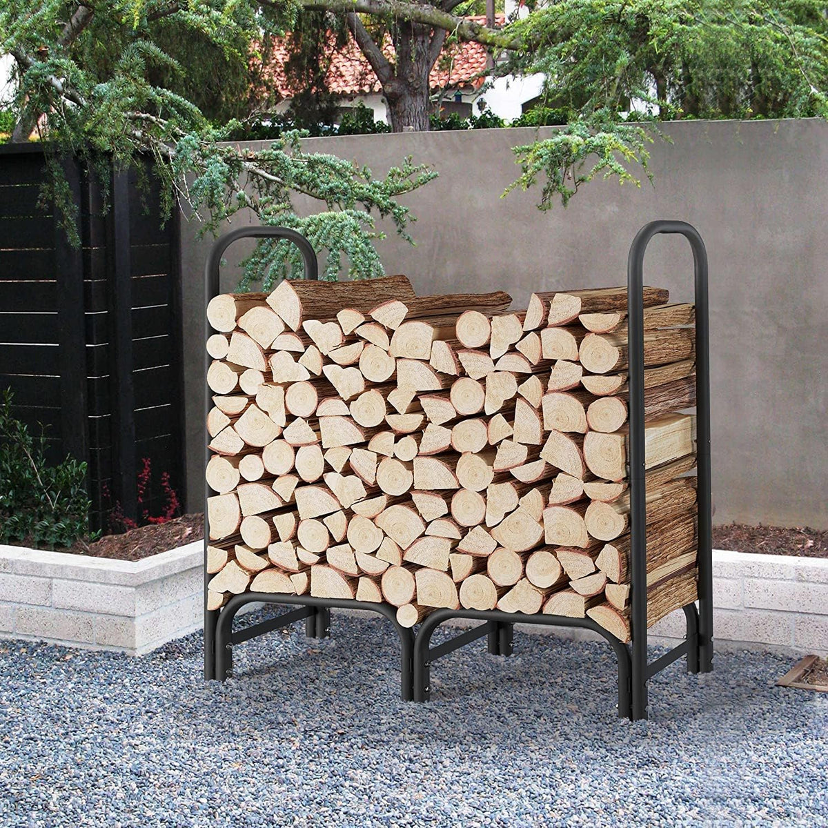 4ft Firewood Rack Heavy Duty Indoor Outdoor Firewood Storage Log Rack with Cover，Black Round Tube