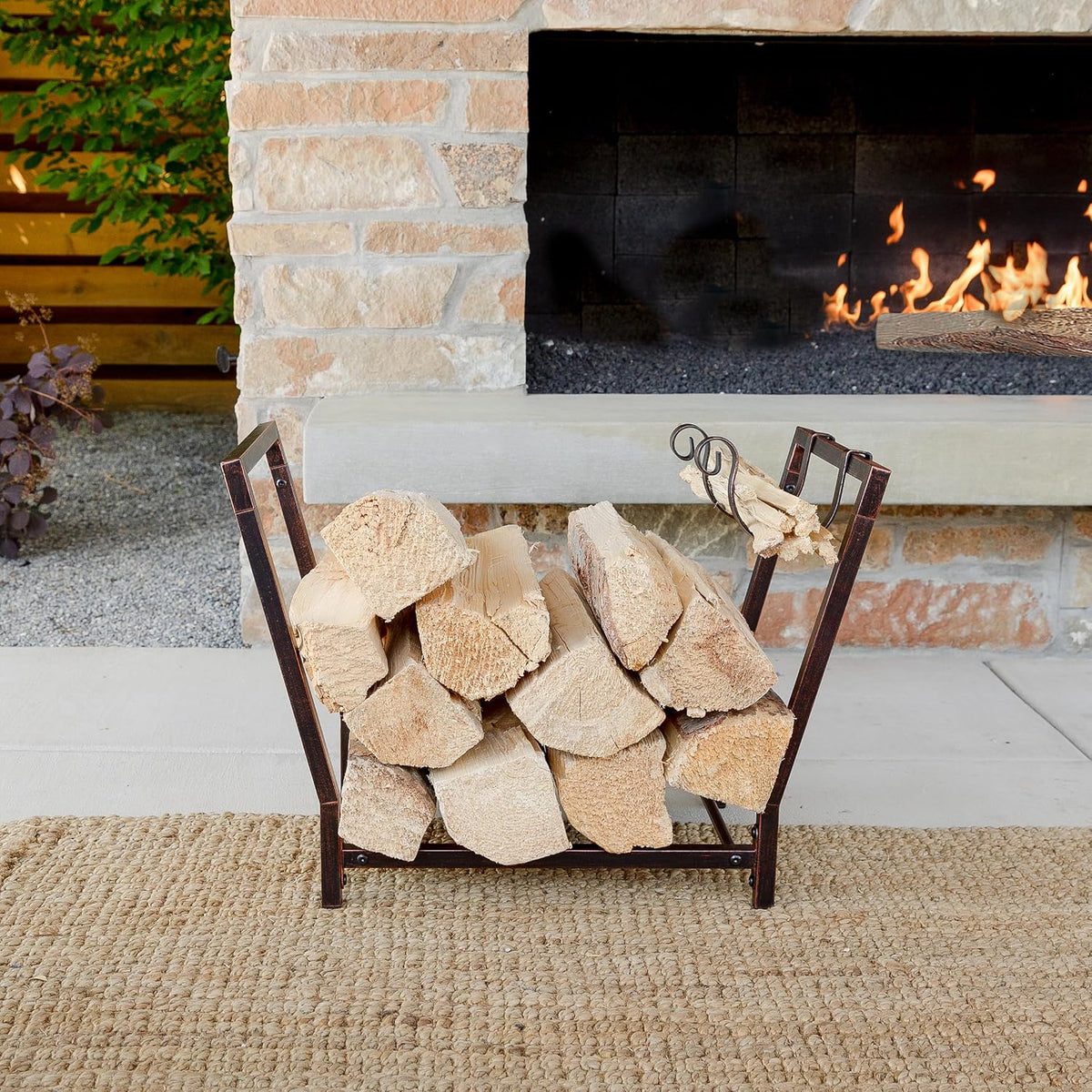 fireproof pros fireplace wood holder with kindling wood showing dimensions