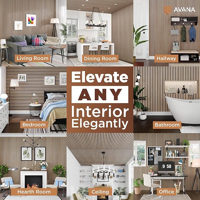Avana Acoustic Wood Wall Panels – 94.4 X 12.6 Inch White Oak Acoustic Panels 4 (4 PCs)