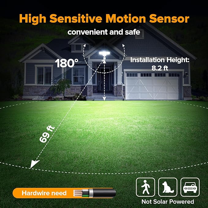 LUTEC 80W 9000LM LED Security Light Hardwire Motion Sensor Outdoor Lights