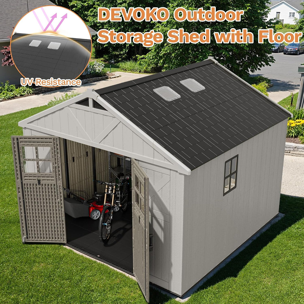 devoko 10x10 ft resin storage shed with floor, package contents