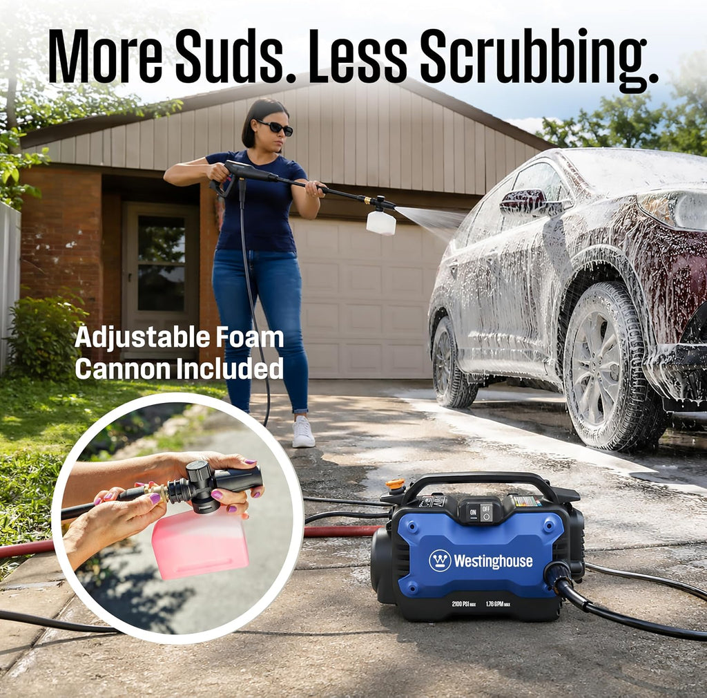 Westinghouse ePX3100s Electric Pressure Washer, 2100 Max PSI 1.76 Max GPM with Foam Cannon and Turbo Nozzle, for Cars/Fences/Driveways/Home/Patios