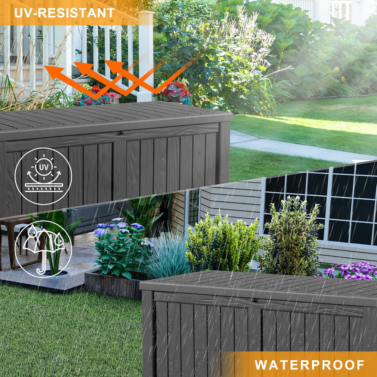 drato 150 gallon deck boxes outdoor waterproof, lockable, side view